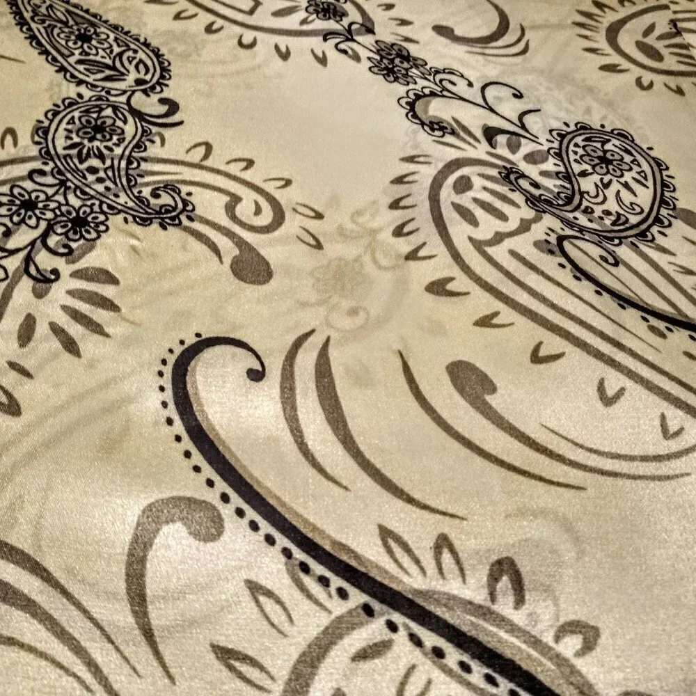 Chinese Paisley Print Silk Oblong Fringed Scarf